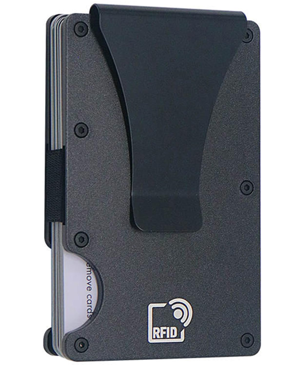 Minimalist Wallet for Men, RFID Blocking Card Holder & Metal Money Clip, Men’s Slim Wallet, Scratch Resistant, Easily Removable (Black)