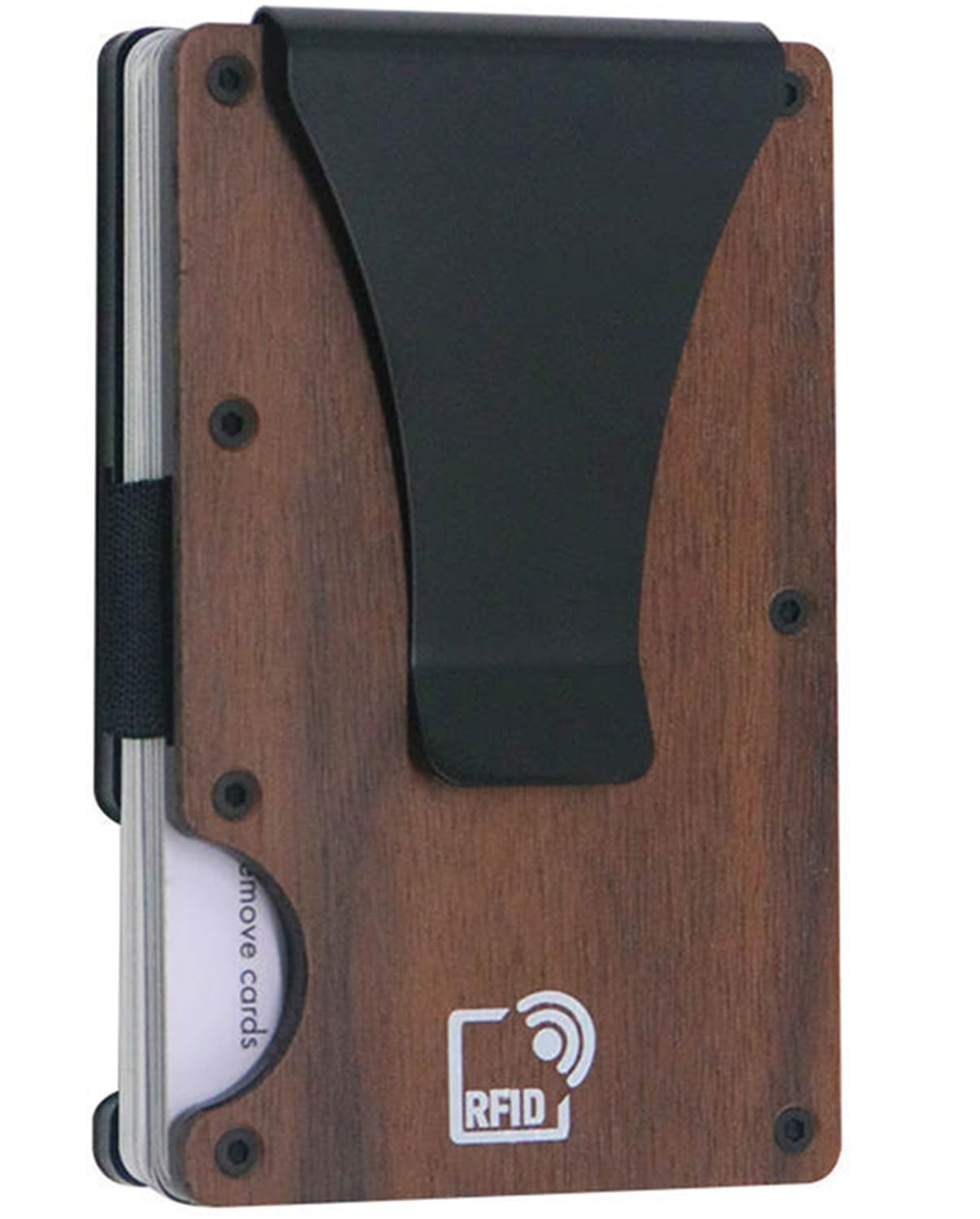 Minimalist Wallet for Men, RFID Blocking Card Holder & Metal Money Clip, Men’s Slim Wallet, Scratch Resistant, Easily Removable (Walnut Wood)