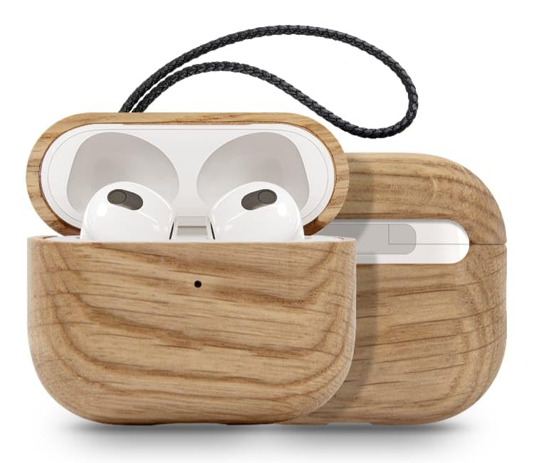 Wooden Case Cover for AirPods 3rd Generation with Leather Lanyard & Box, Hand Polished & Handcrafted -(Oak-Air Pods 3)