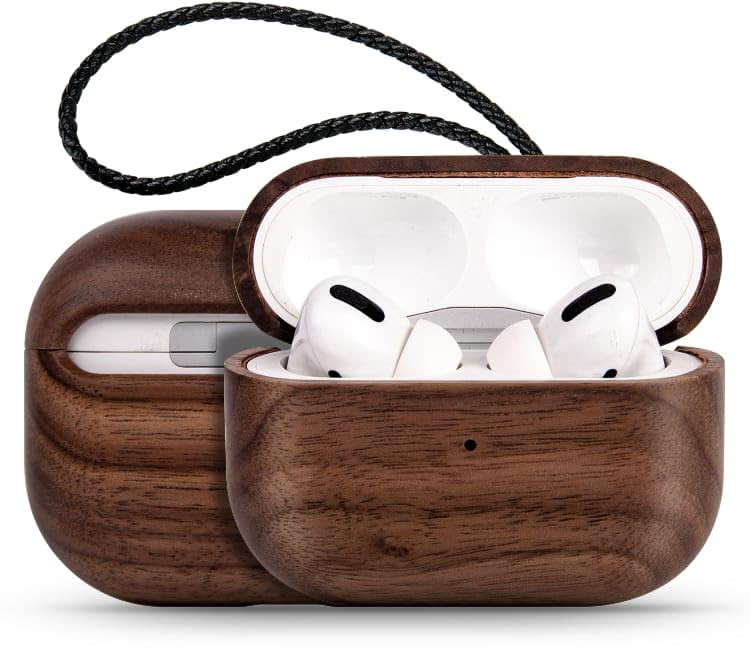 Wooden Case Cover for AirPods Pro 2 Generation with Leather Lanyard & Box, Hand Polished & Handcrafted -(Walnut-Air Pods Pro 2)